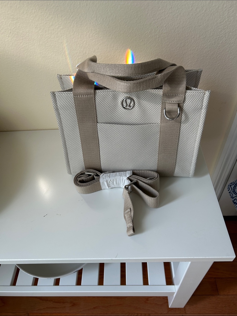 Lululemon Athletics Taupe Canvas Mini 4.5 L Tote with Crossbody Adjustable Strap